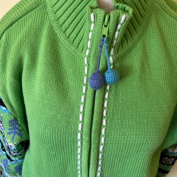 Quacker Factory Green Patterned Womens Full Zip Sweater Size XL - Picture 2 of 8